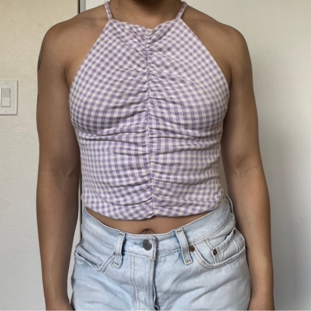 Zara Purple Ruched Crop Tank Top